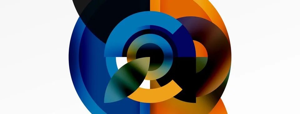 A symmetrical pattern of electric blue and orange circles on white background Stock Illustration