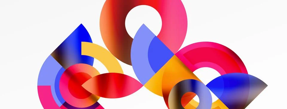 Symmetrical pattern of electric blue circles and triangles on white background Stock Illustration