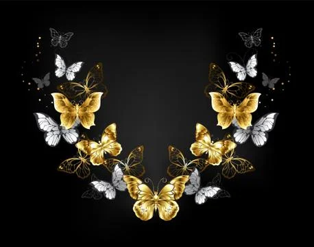 Symmetrical pattern of gold and white butterflies Stock Illustration