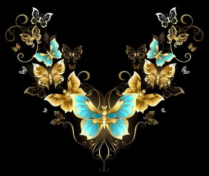 Symmetrical pattern of golden butterflies Stock Illustration