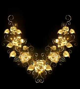 Symmetrical pattern of golden roses Stock Illustration