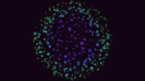 Symmetrical pattern of green and blue dots on black background Stockbeeldmateriaal 300748135