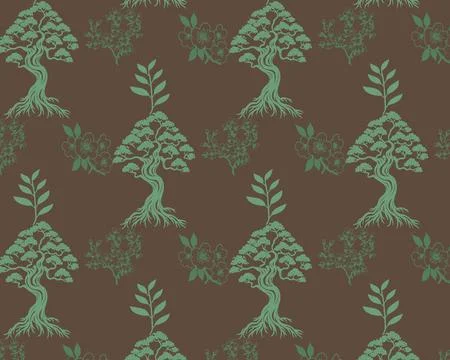 Symmetrical Pattern of Green Triangular Trees on a Dark Background 库存插图
