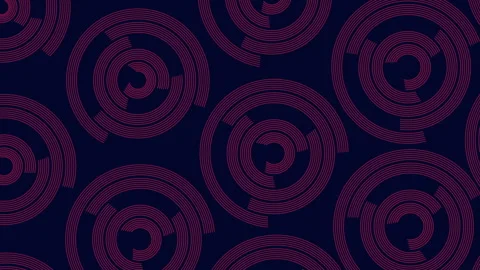 Symmetrical pattern of overlapping purple circles on dark blue background Stock Footage 303528201