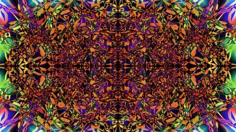 Symmetrical psychedelic pattern power flash glowing black velvet red orange b Stock-Illustration