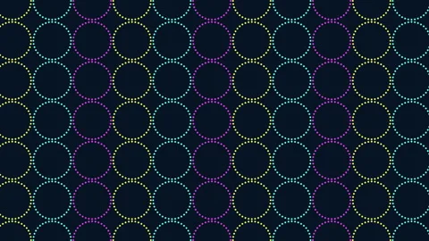 Symmetrical repeating pattern of colorful circles on dark background 스톡 동영상 255976583