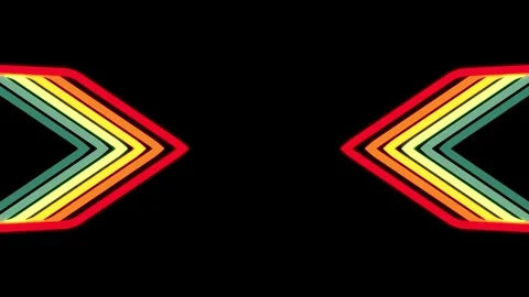 Symmetrical retro 2d animation arrow shapes composed of vibrant Stock Footage 323565342