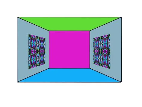 Symmetrical Room Interior Illustration with Patterned Side Panels and Pi Stock Illustration