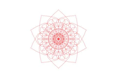 Symmetrical round pattern, red ornament with lines on a white background Stock Illustration