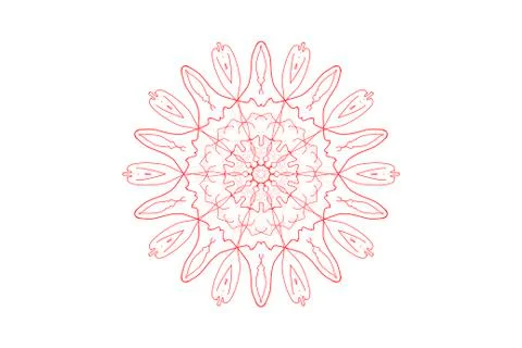 Symmetrical round pattern, red ornament with lines on a white background Stock Illustration