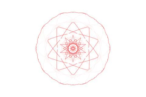 Symmetrical round pattern, red ornament with lines on a white background Stock Illustration