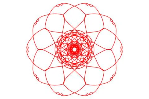 Symmetrical round pattern, red ornament with lines on a white background Stock Illustration