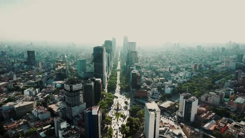 Symmetrical sci-fi cinematic shot of skyscrapers in Mexico City - the Stock Footage 238444892