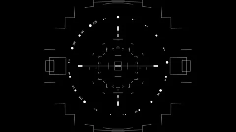 Symmetrical Sci-Fi Compass Radar HUD Interface for Target Acquisition Stock-Footage 346848137