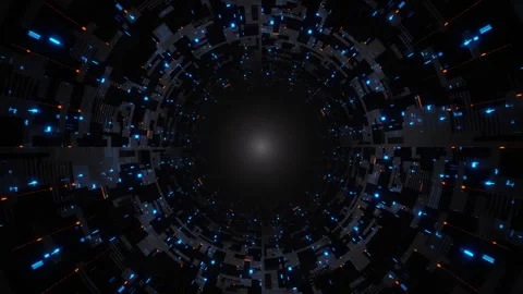 Symmetrical Sci-Fi Data Tunnel Glowing Blue and Orange Tech Motion Loop Stock Footage 316764009