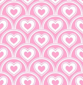 Symmetrical seamless pattern with layered heart motifs in an arched shape. .. Stock Illustration