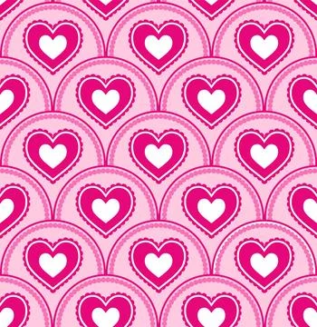 Symmetrical seamless pattern with layered heart motifs in an arched shape. .. Stock Illustration