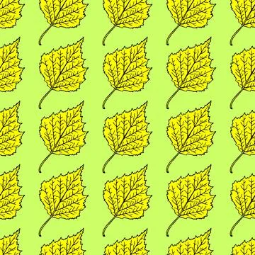 Symmetrical seamless repeating graphic pattern of birch, linden leaves Illustrazione stock