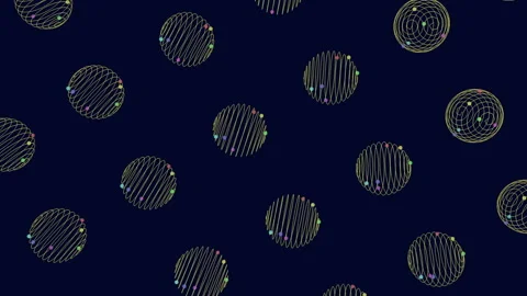 Symmetrical spiral pattern of overlapping circles on dark blue background Stock Footage 275584280