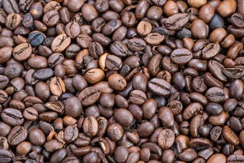 Symmetrical spread of medium roast beans for visual mockups, Carefully arra.. Stock Photos