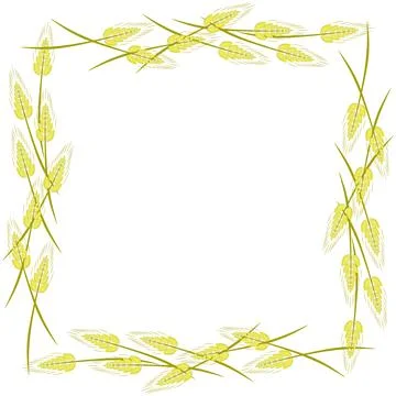 A symmetrical square frame with linear wheat ears and offset color. White ba Stock Illustration