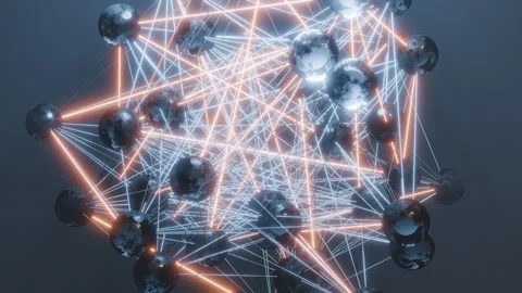 Symmetrical Tech Web with Light Beams and Nodes Stock Footage 311632957