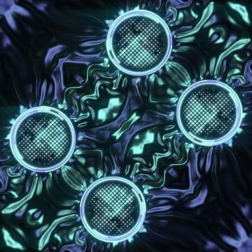 A symmetrical, technological background with four round LED screens Stockillustratie