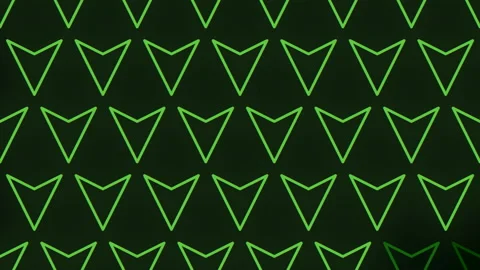 Symmetrical triangular pattern of green arrows on black background Stock Footage 267063267