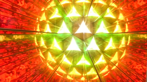 Symmetrical, triangular patterns illuminated in a kaleidoscopic explosion o.. Stock Footage 286354952