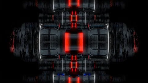 Symmetrical turbine machine with red core light, 4K illustration Stock Illustration