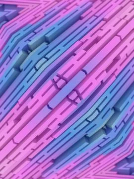 A symmetrical, V-shaped pattern in pink and blue tones. 3D background Stock Illustration