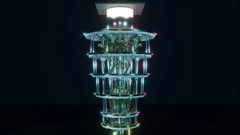 Symmetrical View of Golden Quantum Computer, 4K Photo Stock Photos