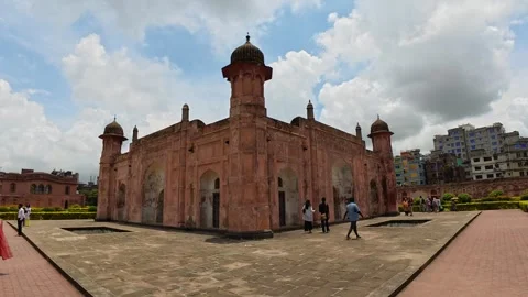 Symmetrical View of Lalbagh Fort | Old Dhaka Heritage Landmark | 4K Video Stock Footage 341348126