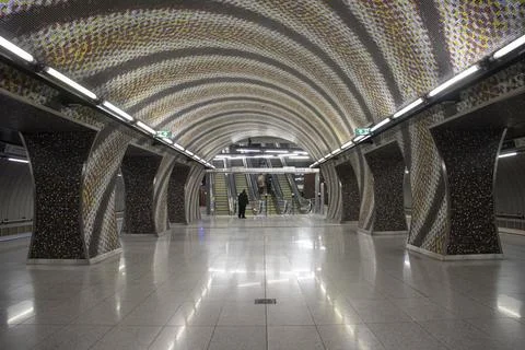 Symmetrical View of Mosaic Spiral Pattern at Saint Gellert Metro Stock Photos