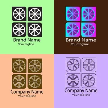 Symmetrical wheel grid logo made of four different crafts of the same shape Stock Illustration