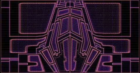 Symmetrical, wireframe image of a spaceship or airplane on a grid background Stock Illustration