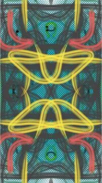 Symmetrical yellow linear pattern on teal dotted background for decoration. Stock Illustration