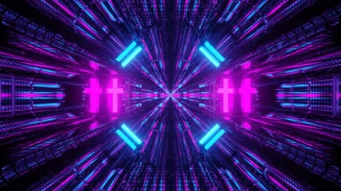 Symmetrically mirrored neon lighted design 4k uhd 3d rendering vj loop Stock Footage 160533752