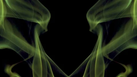Symmetrically moving colored smoke on a black background. Video stock 122987858