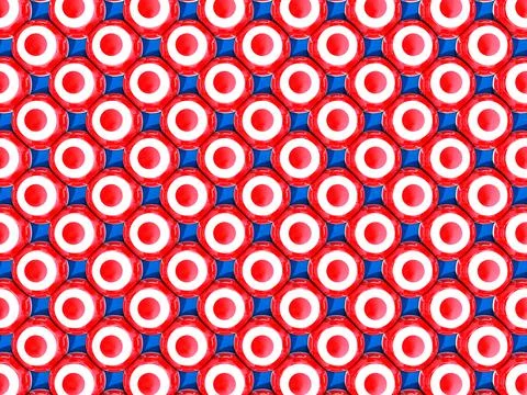 Symmetrically side by side distributed red and white colored spheres Stock Illustration