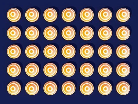 Symmetrically side by side distributed white and yellow colored spheres on li Stock Illustration