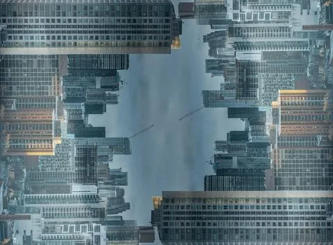 Symmetry and mirrored geometry pattern, reflected skyscrapers of Toronto and 스톡 사진