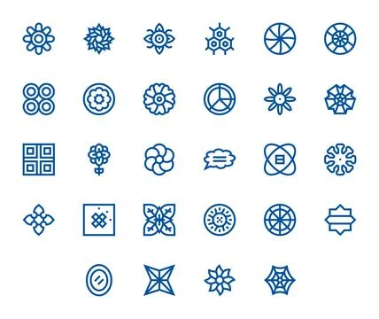 Symmetry Grid Fitted Vector Set with 28 256x256 Bold Line Icons Stock Illustration