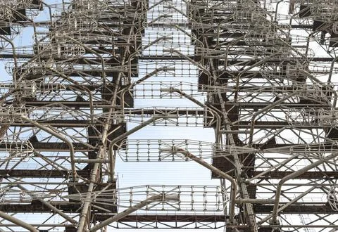 Symmetry pattern industrial engineering old secret army soviet radar in Foto stock