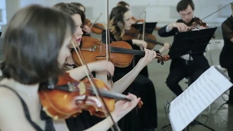 Symphonic orchestra play of violin Stock Footage