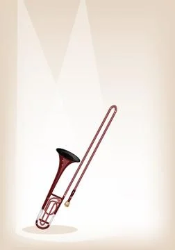 A Symphonic Trombone on Brown Stage Background Stock Illustration