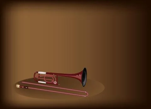 A Symphonic Trombone on Dark Brown Background Stock Illustration