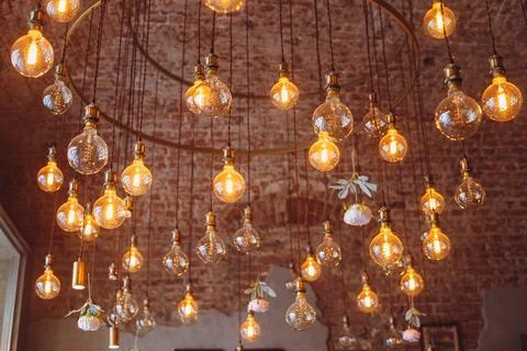 A Symphony of Light in Moscow Brick-Lined Interior Stock Photos