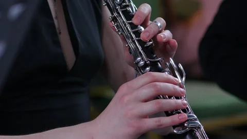 Symphony orchestra brass section. Close up hands of clarinet player. Stock Footage 277830472