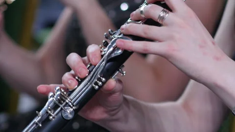 Symphony orchestra brass section. Close up hands of clarinet player. Stock Footage 277835501